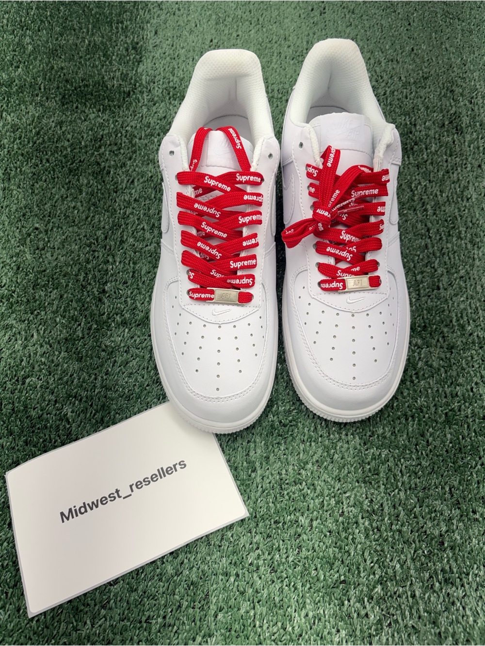 Supreme White Kids Sneakers with Red Logo Laces